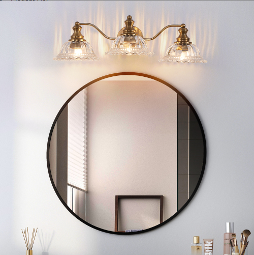 24″ Vintage 3-Light Bathroom Wall Sconce – Gold Metal & Glass Vanity Light - Image 1