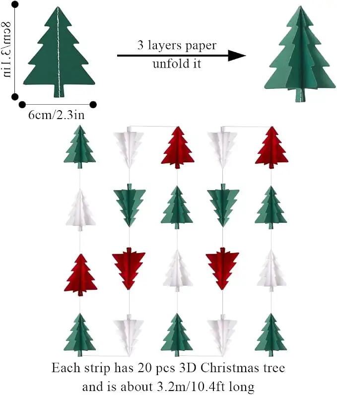 3D Christmas Tree Paper Streamers, Red White