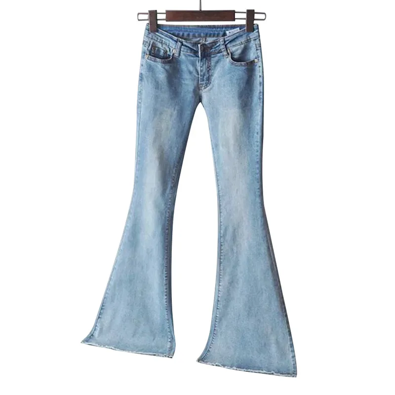 Women's Wide-leg Slim-fitting Mid-waist Sexy Jeans - Light Blue