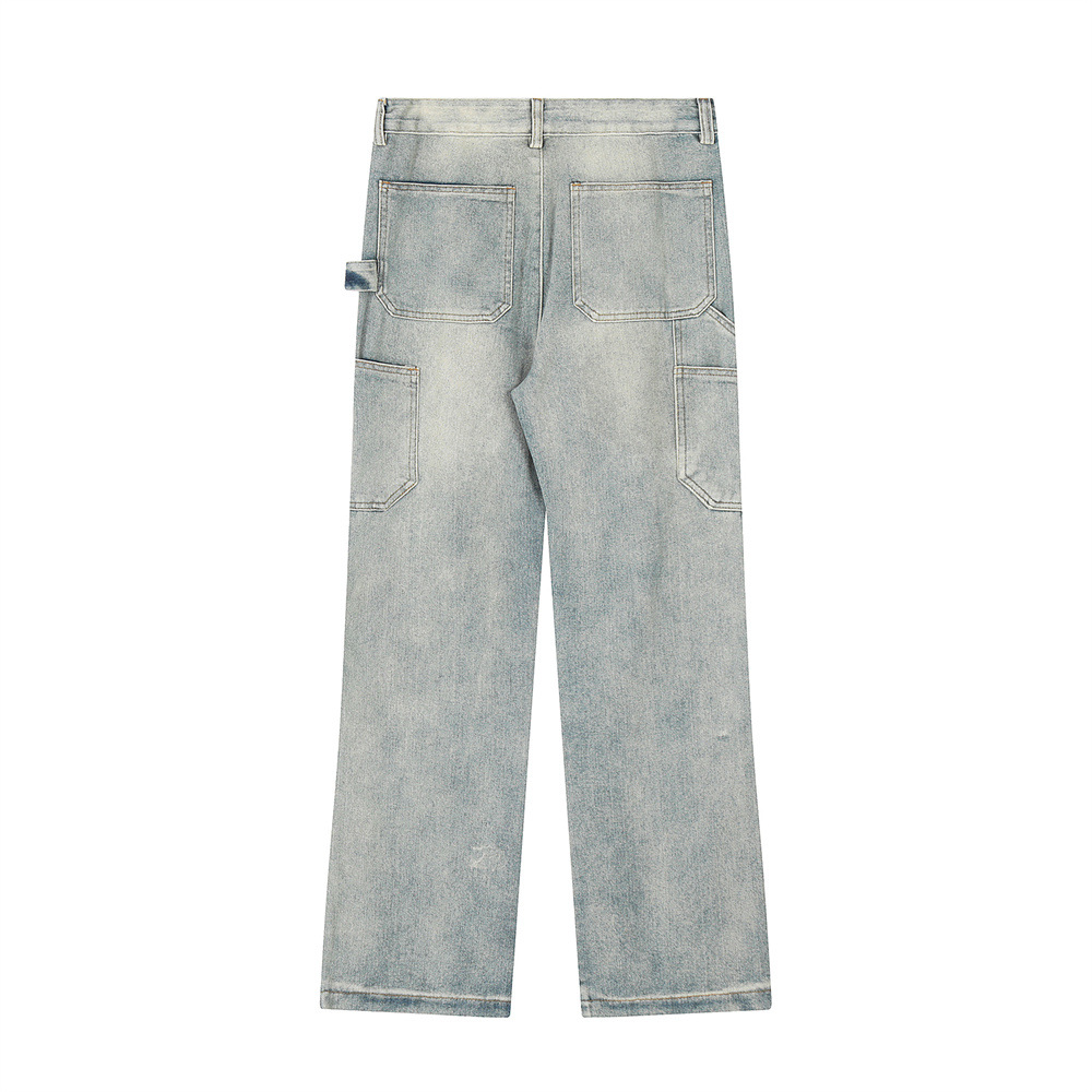 American High Street Vibe Zipper Decorations Straight Jeans