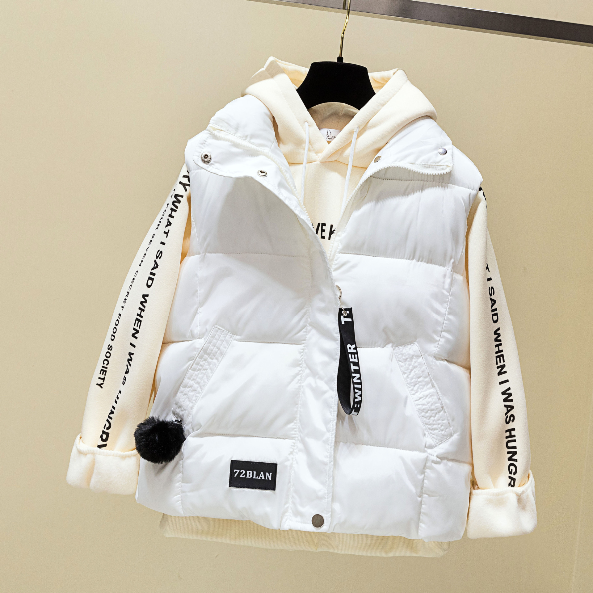 Short Hair Ball Korean Fall Winter Down Padded Jacket White - Shop at LoveMi