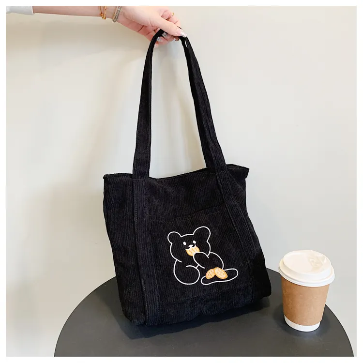 Female Cartoon Embroidered Shoulder Bag Japanese Series - Black