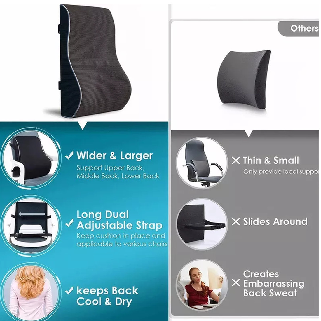 Memory Foam Seat Back Pain Support Booster Cushion Chair Car Pillow Lumbar Lower — image 12