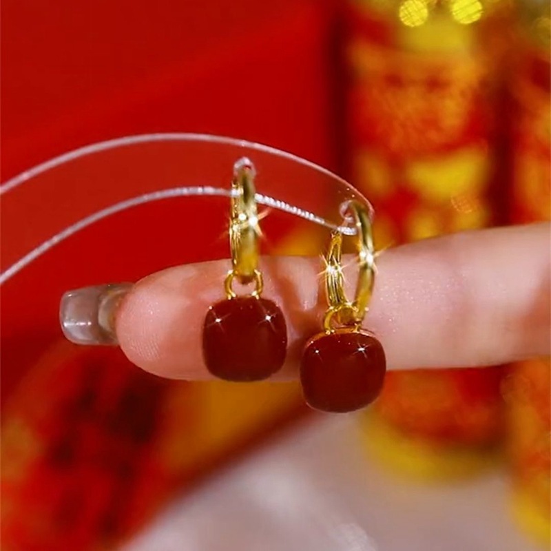 Title 5, Trendy Red Square Fortune Earrings Graceful And...