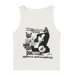 Streetwear Y2k Kawaii Print Sleeveless Ribbed Knit Vest Top Cropped Feminino Gothic Clothes - White - View 1