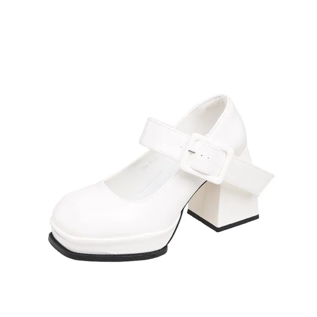Women's Fashion Thick High Heel Mary Jane Shoes White - Shop at LoveMi