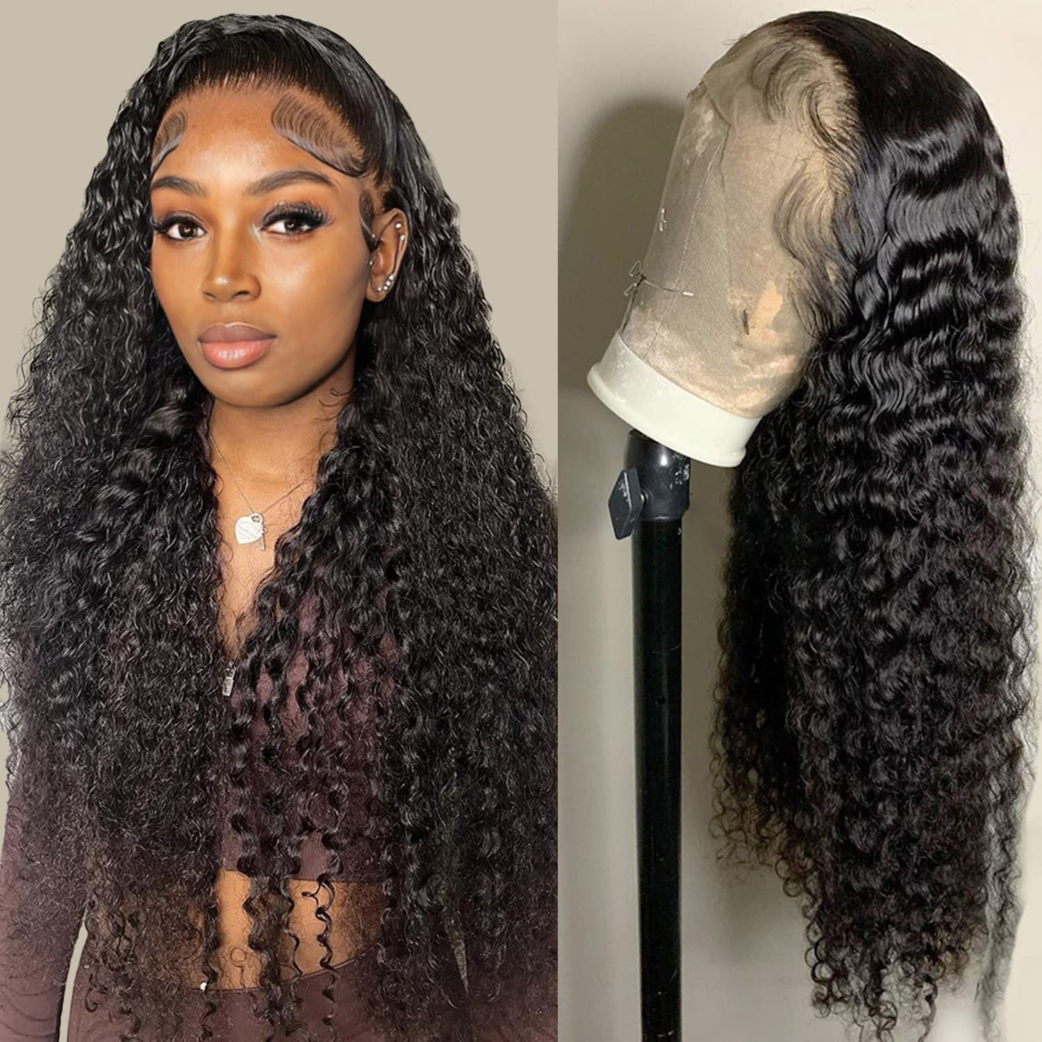 13x4 Lace Frontal Human Hair Wig,Natural Color,Deep Wave,150 Density