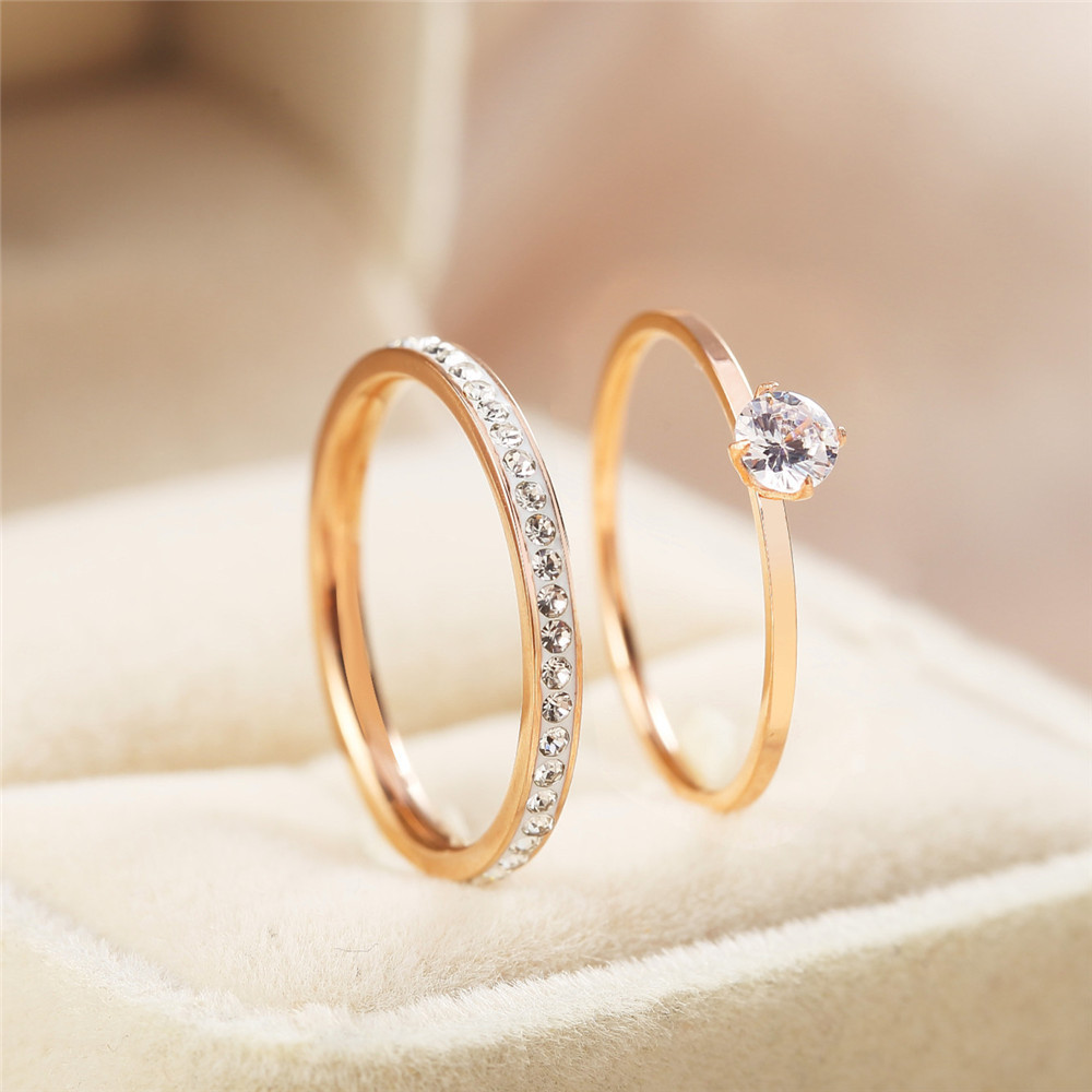 Ladies Fashion Rose Gold Double Band Titanium Steel Ring
