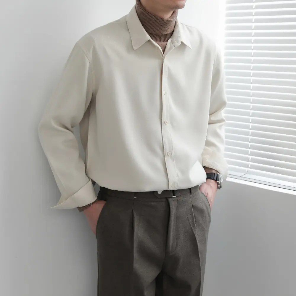 Loose Solid Color Long Sleeve Shirt for Men
