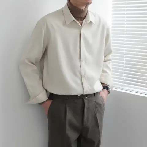 Loose Solid Color Long Sleeve Shirt for Men