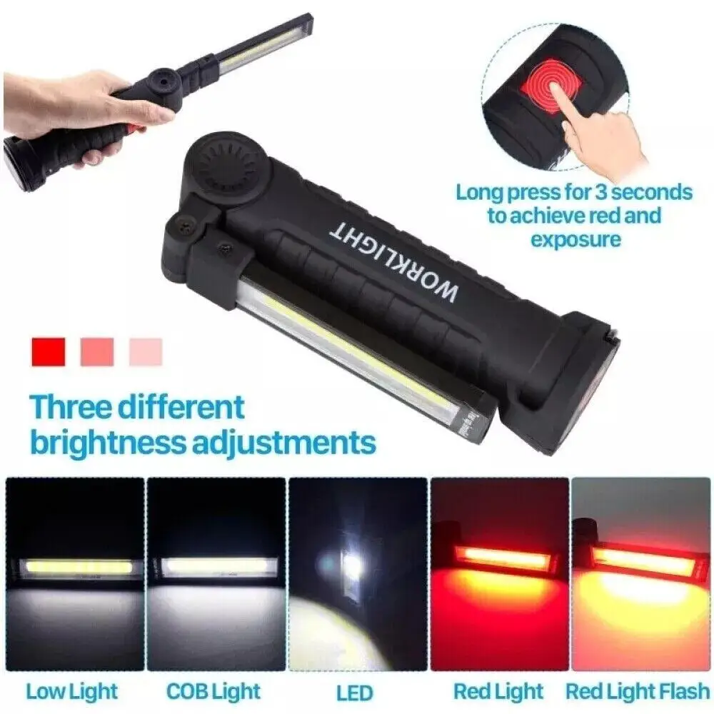 USB Rechargeable COB LED Work Light Inspection Hand Torch Flashlight 360 Rotate Base Magnetic Lamp For Car Repair Camping Super Bright