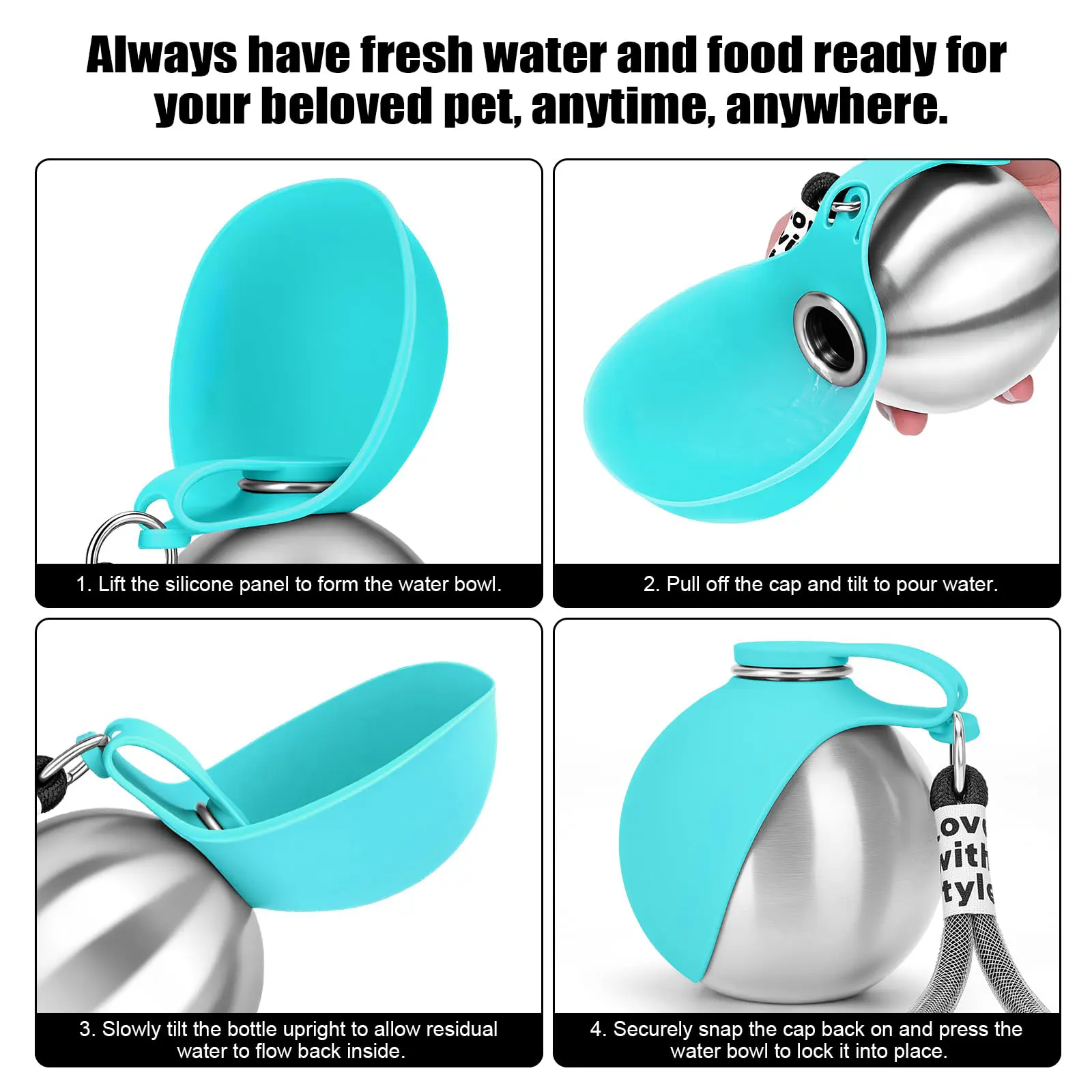 Portable Dog Water Bottle 10oz Stainless Steel