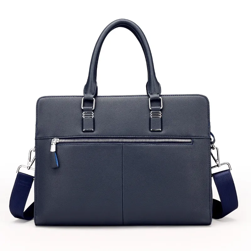 One Shoulder Messenger Official Document Casual Leather Bag - Blue
