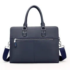One Shoulder Messenger Official Document Casual Leather Bag - Blue - View 1