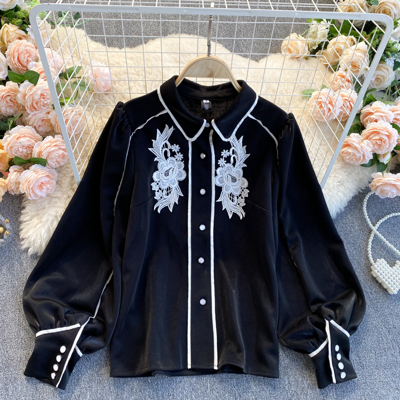 Shirt Retro Style Lantern Sleeve Loose All-match Women