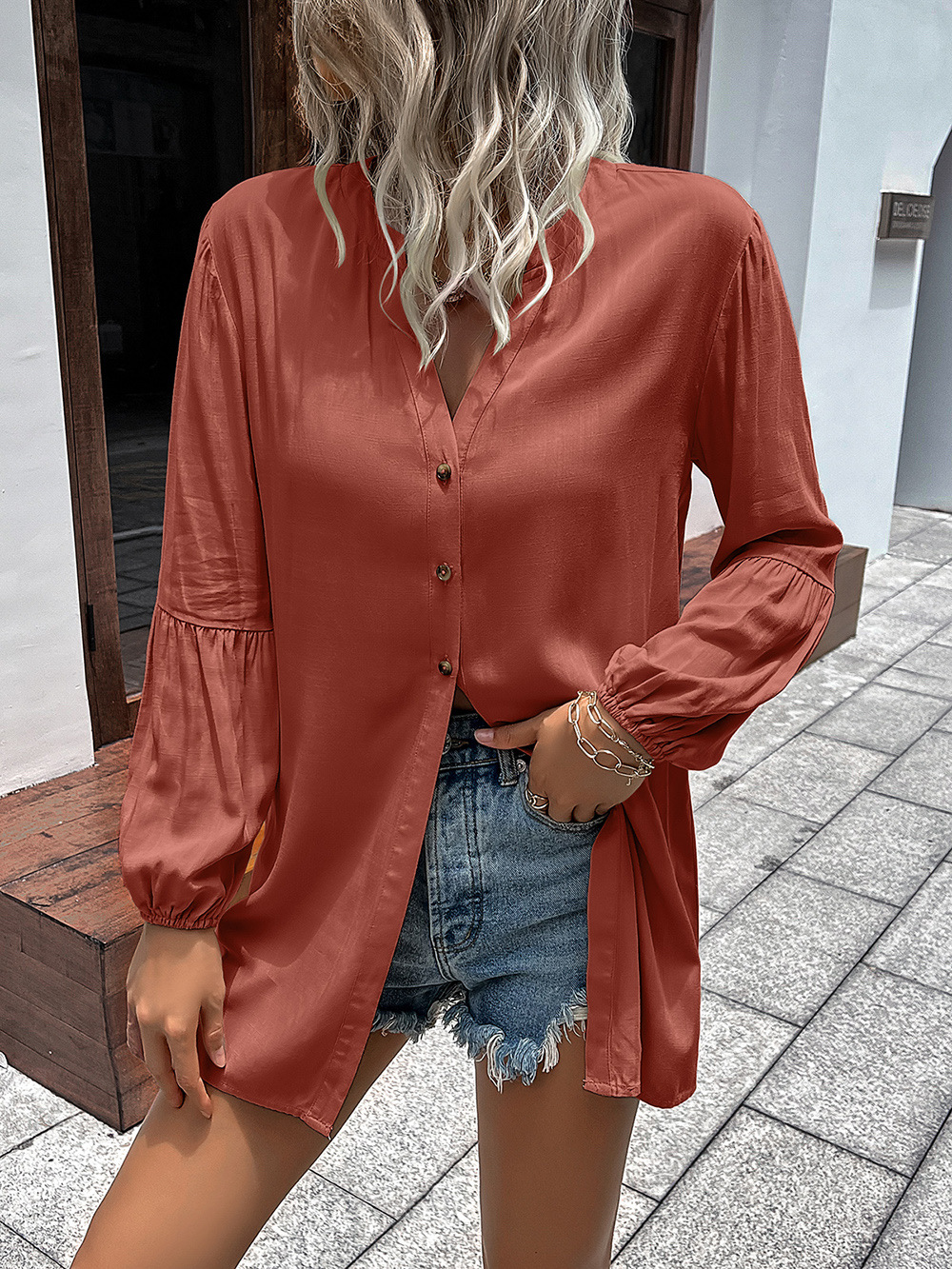 Title 14, Casual Loose Single Breasted Shirt Dress Women