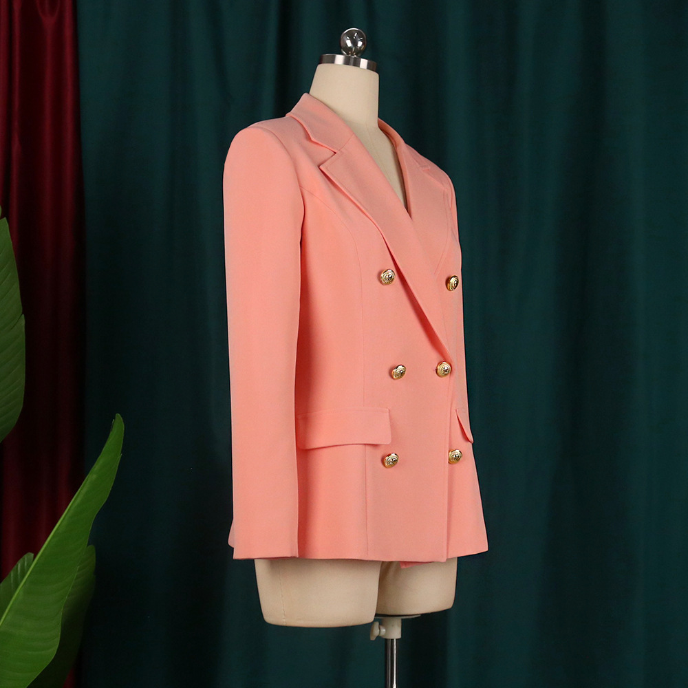 High-waisted Coat With Lapel Long Sleeves  Buttons