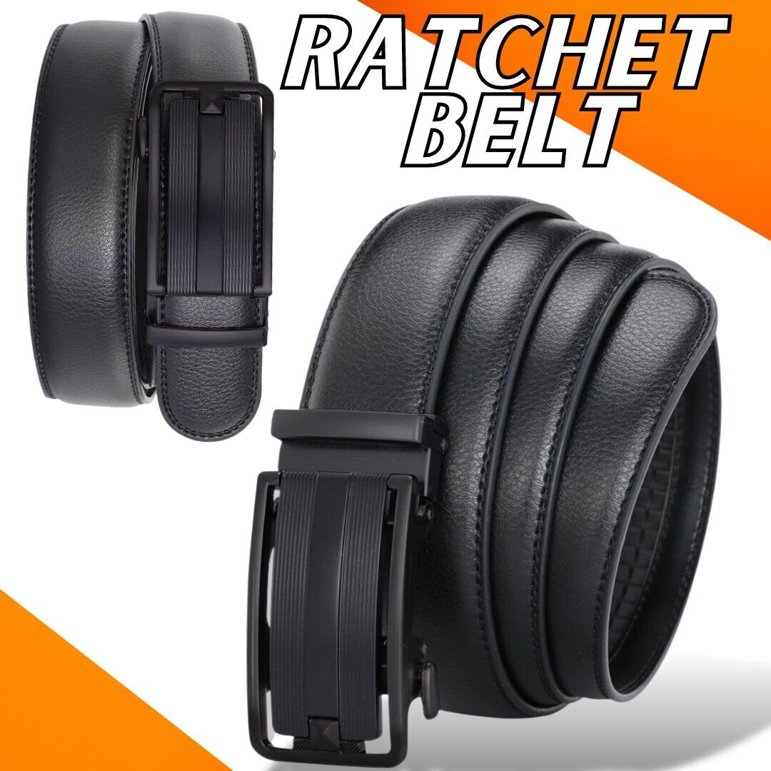 Ratchet Leather Belt with Slide Buckle for Men. USPS First Class Package 2 Day Handling , 2-5 Day Shipping. Microfiber PU Leather Ratchet Belt Belts For Men Adjustable Size with Automatic Slide Buckle No Holes by KT Deals. Ratchet Closure - made of high q