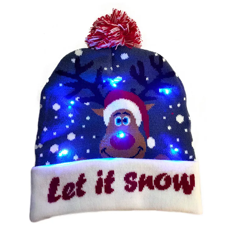 LED Christmas Hat Sweater Knitted Beanie Christmas Light Up Knitted Hat Christmas Gift Kids Xmas New Year Decorations - D-One Size