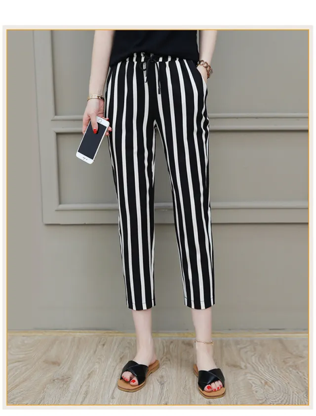 Women's Fashion Capris Chiffon Pants Stripe - Shop at LoveMi
