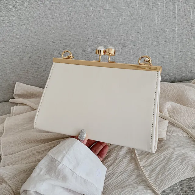 Summer Retro Leather Small Square Bag, Pearl Clip, Shoulder Messenger Bag, Simple Style Handbag White - Shop at LoveMi