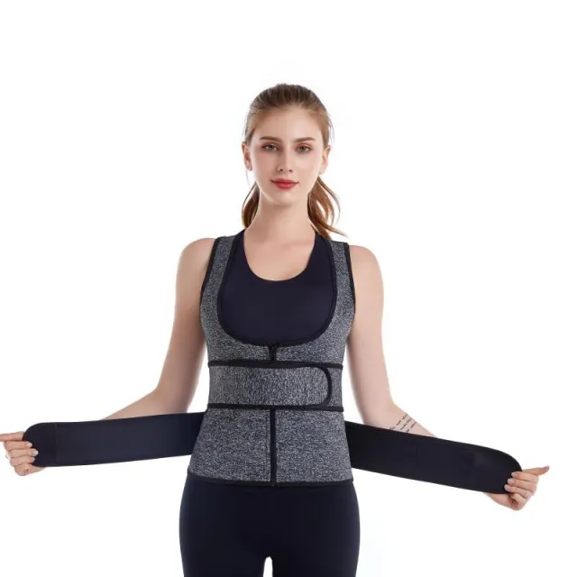 Neopren Waist Trainer For Women Workout Trimmer Belt Sauna Sweat Corset Cincher Double Belt Zipper Vest Gray - Shop at LoveMi