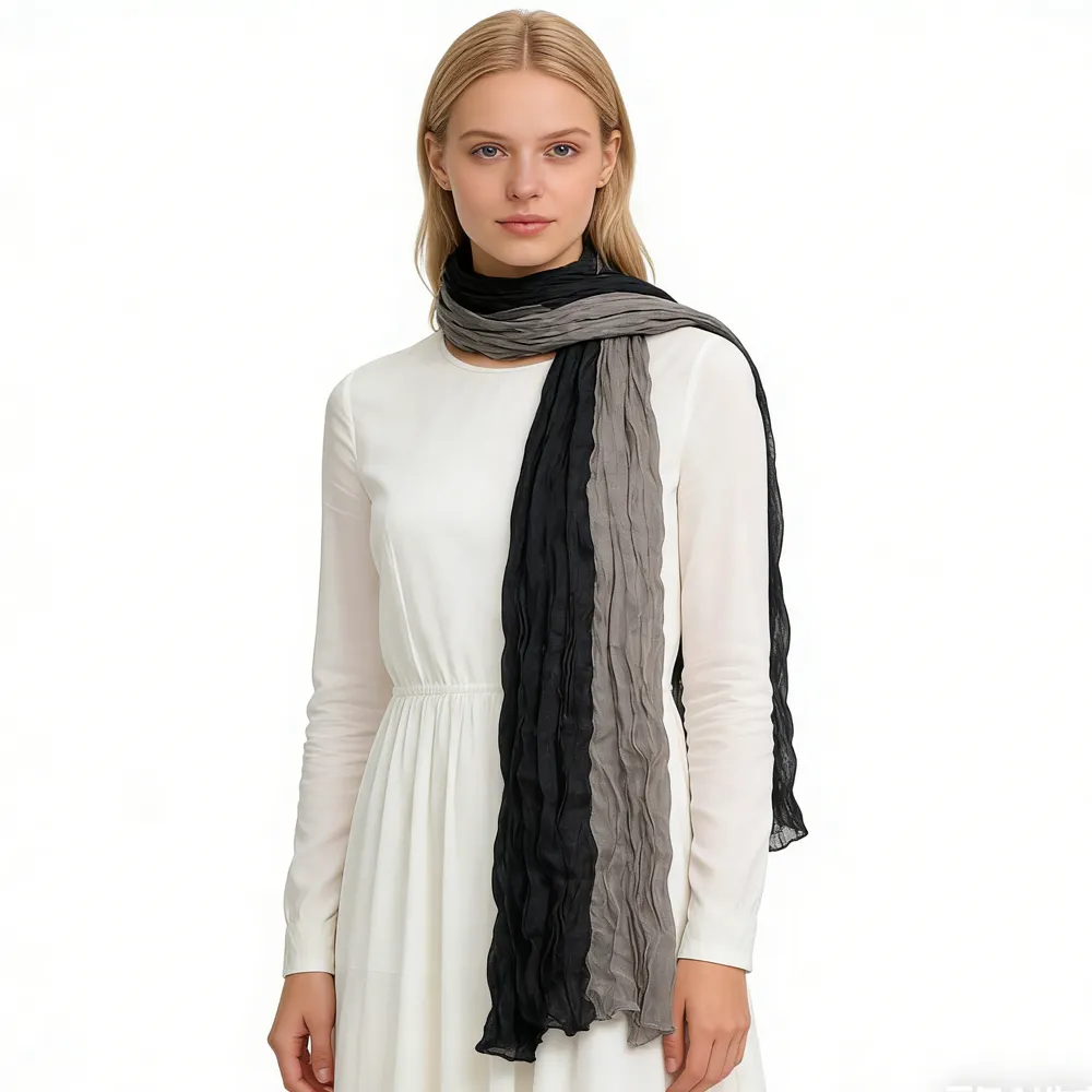Khaki Yarn-Dyed Polyester Scarf - Classic Long