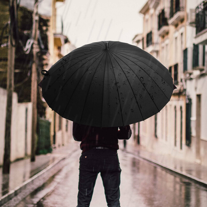 24 Ribs Umbrella Classic Large Umbrellas Strong Windproof Stormproof Black V