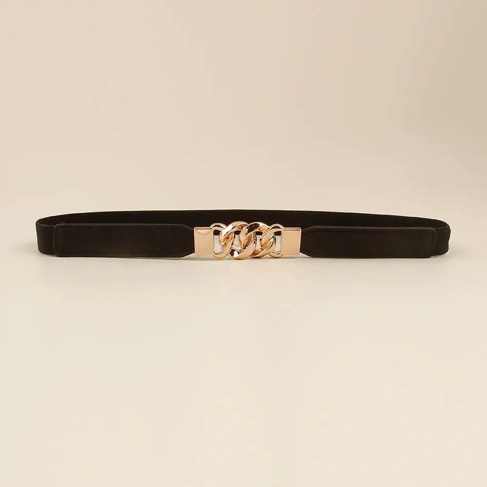 Waistband Female Fine Leather Belt Trims The Body Adornment Shirt To Match Dress Multi - Ring Buckle Elastic High Atmosphere Summer New Style - Black