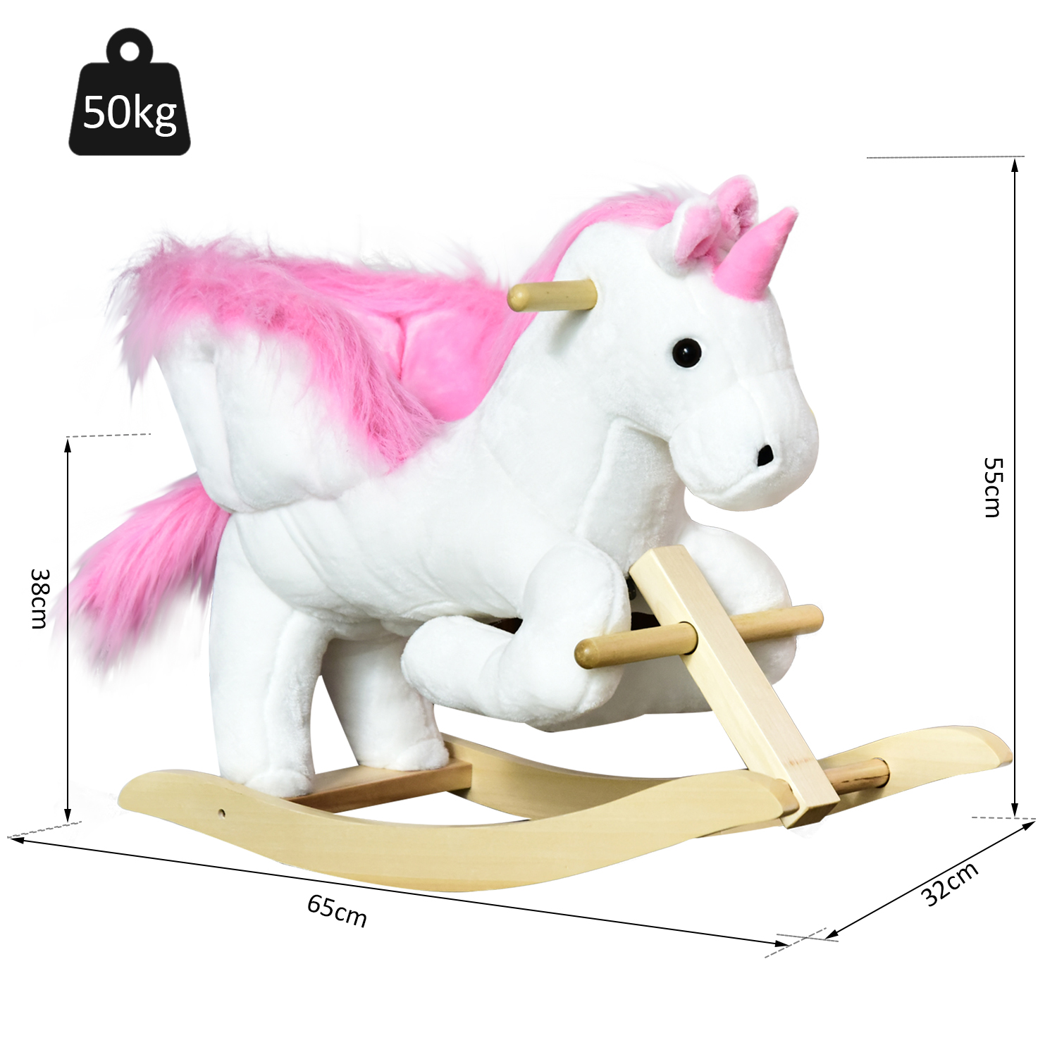Children's Rocking Horse Unicorn Wooden Plush Riding Chair Toy With Music — image 12