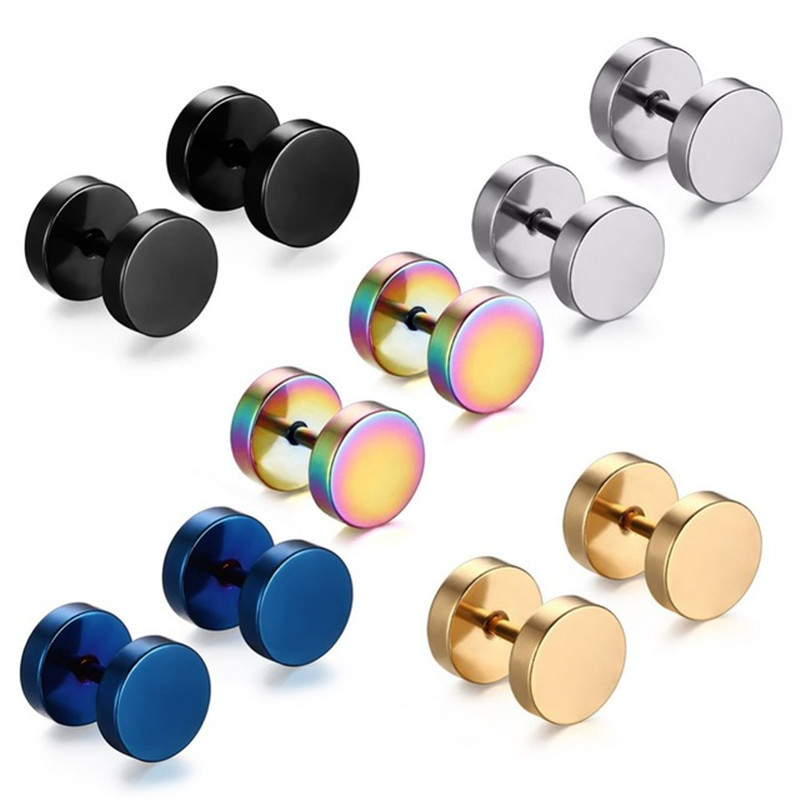 Hand-polished Vacuum-plated Stainless Steel Dumbbell Round Earrings