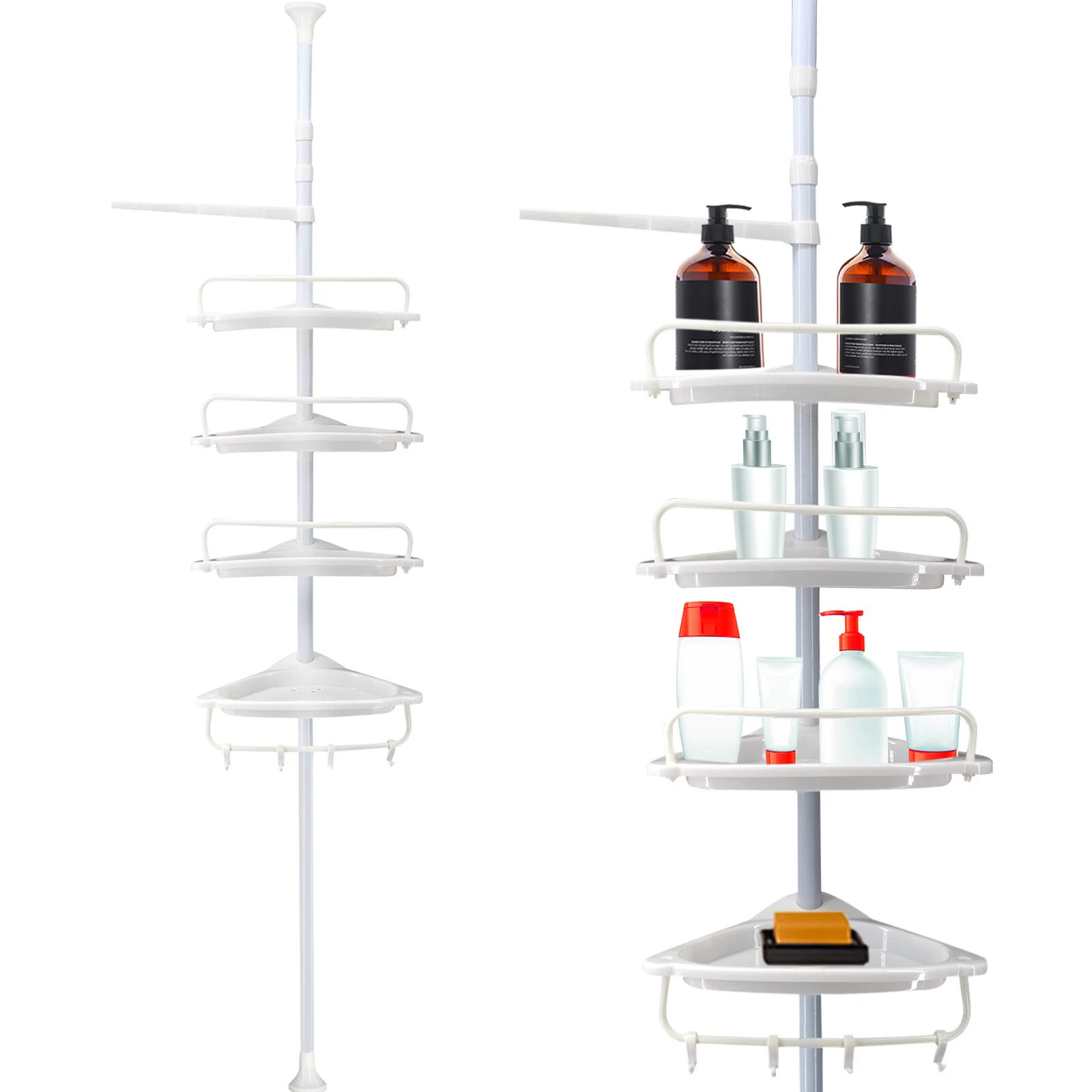 4 tier telescopic bathroom wall corner shelf rack shower
