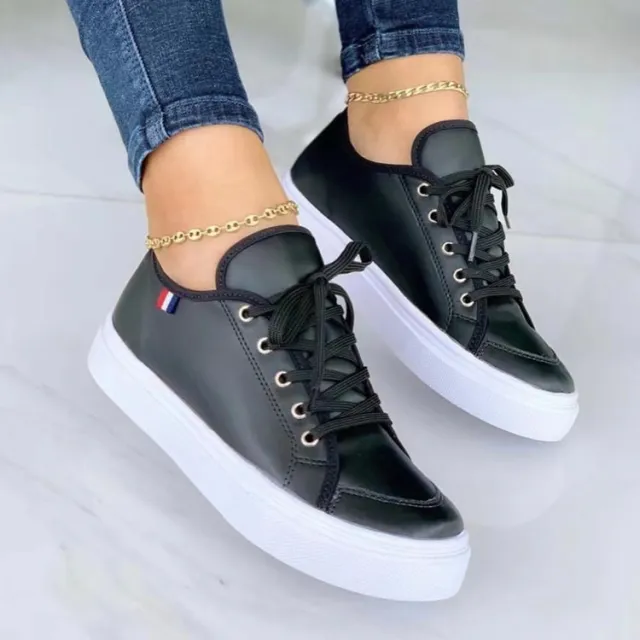 Lace up Flats Slip On Sneakers Walking Shoes Black - Shop at LoveMi