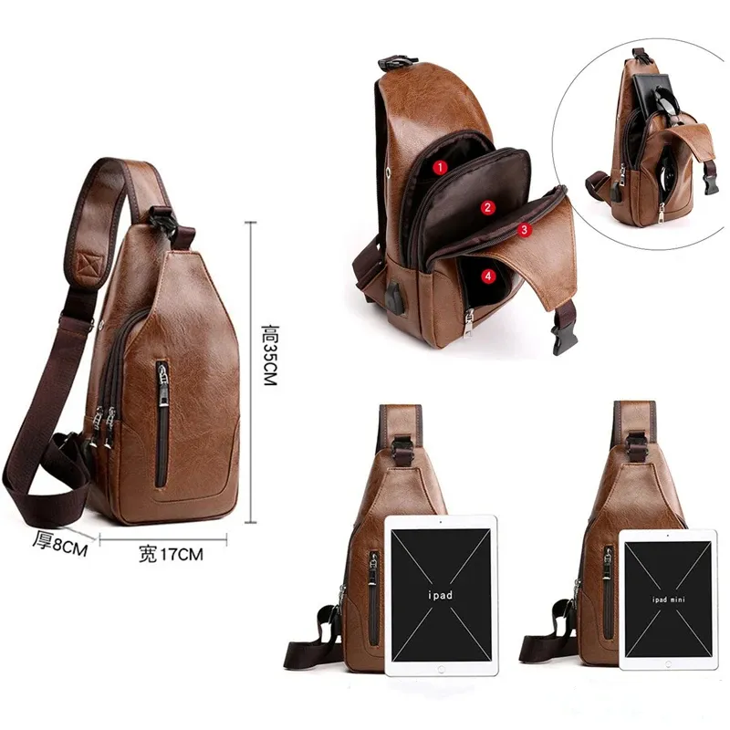Luxury Brand Messenger Bag Leather Men Chest