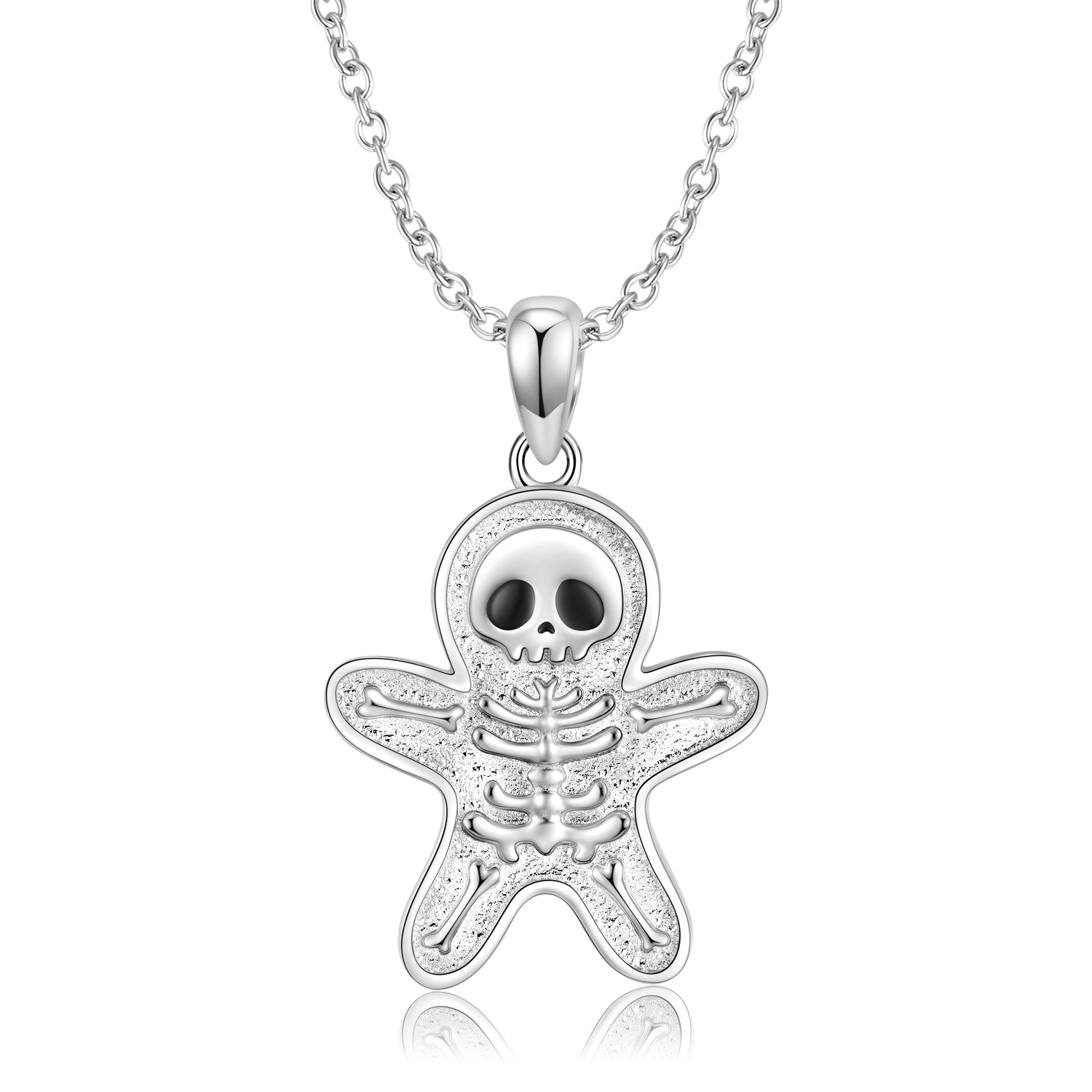 Halloween Skull Gingerbread Man Necklace S925 Sterling Silver Plating