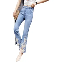 Beaded Flared Pants Slim Korean Version Was Thin Summer New Style - Blue - View 1
