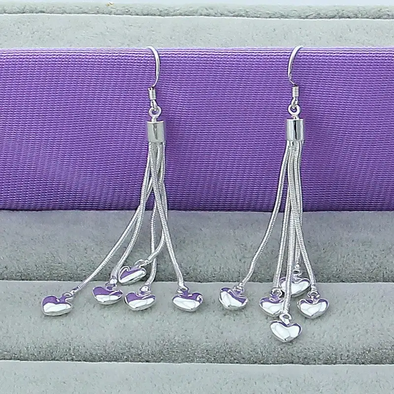 925 Silver Plated Tai Five Heart Earrings