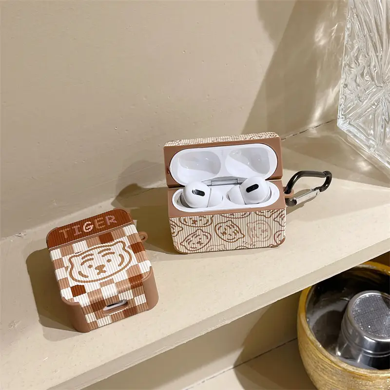Cute Female Plaid Tiger Bluetooth Earphone Case