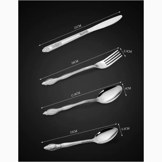 Product Name  Deluxe Premium Cutlery Flatware Set For The Home  Stainless Steel Cutlery Service With 1 Dinner Fork, 1 Dinner Knife, 1 Dinner Spoon And 1 Tea Spoon  Durable, Elegant And Rust  Resista — foto 4