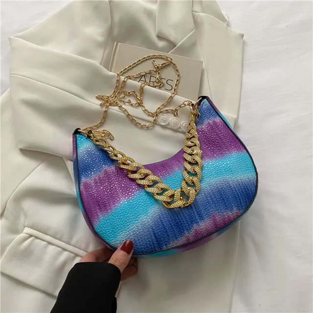 Casual Fashion Contrast Chain Tote Bag Blue - Shop at LoveMi