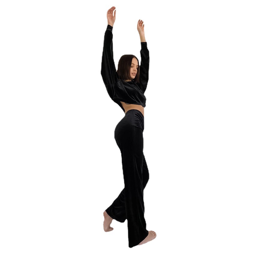 Velvet Long Sleeve Pajama Set Women's Fall Crew Neck