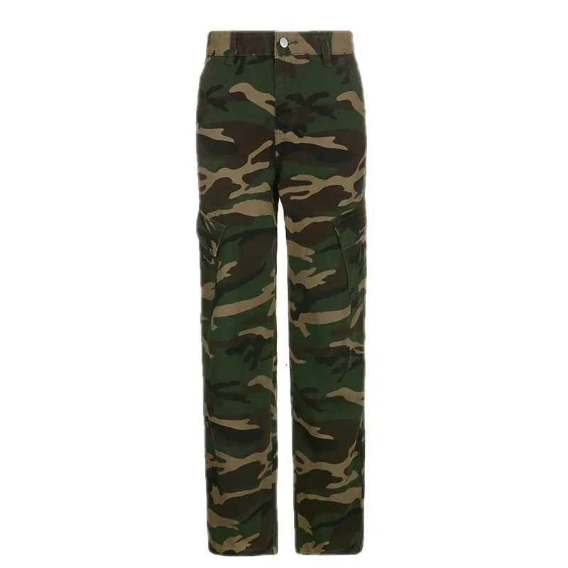 Women's New Vintage Street Style High Waist Thin Denim Camouflage Overalls - Army Green