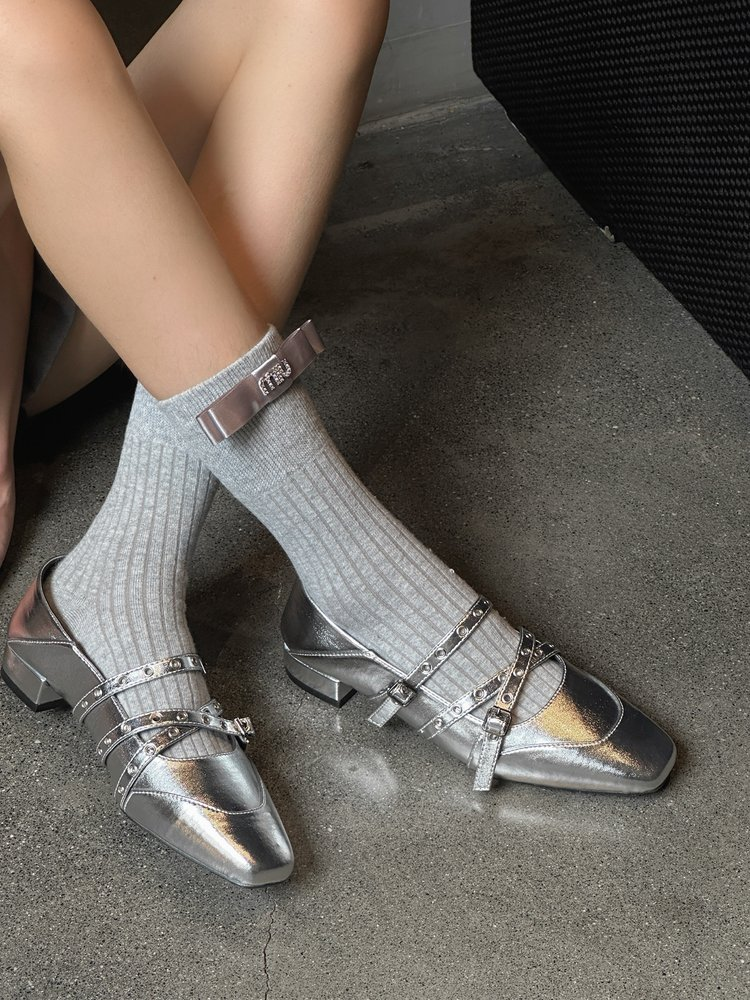 Women's 2026 Spring New Rivet Decor Mary Jane Shoes, Square Toe Cross Strap Flat Ballet Flats