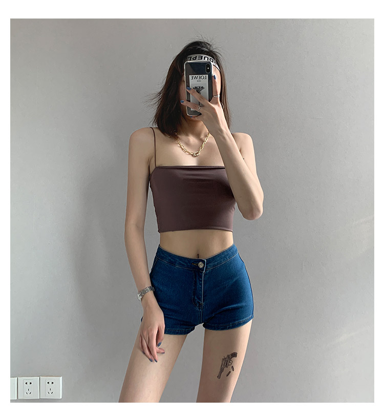 High-waisted Short Flat-necked String Rubber Band Tube Top
