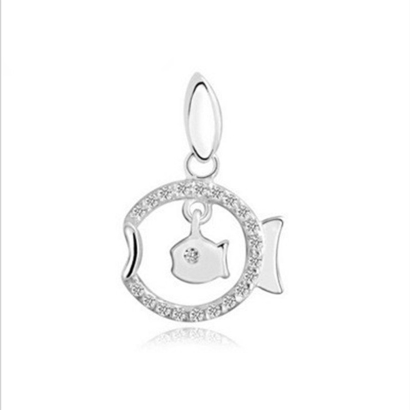 Big Fish Eats Small Fish Inlaid With Zirconium Diamonds Silver Pendant