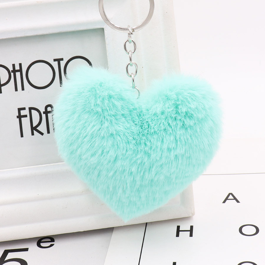 Heart shaped Fur Ball Keychain Rex Rabbit Plush Car Pendant Mint Green - Shop at LoveMi