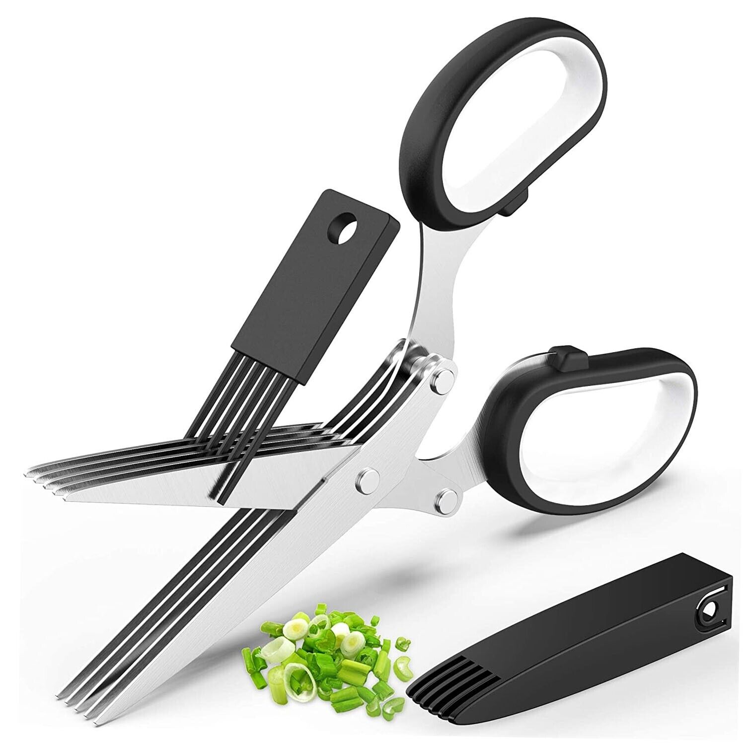 Multi-blade Stainless Steel Herb Scissors. we ship only inside the US, USPS First Class Package 2 Day Handling , 2-5 Day Shipping. Herb Cutter Scissors 5 Blade Scissors Kitchen Multipurpose Cutting Shear with 5 Stainless Steel Blades & Safety Cover & Clea