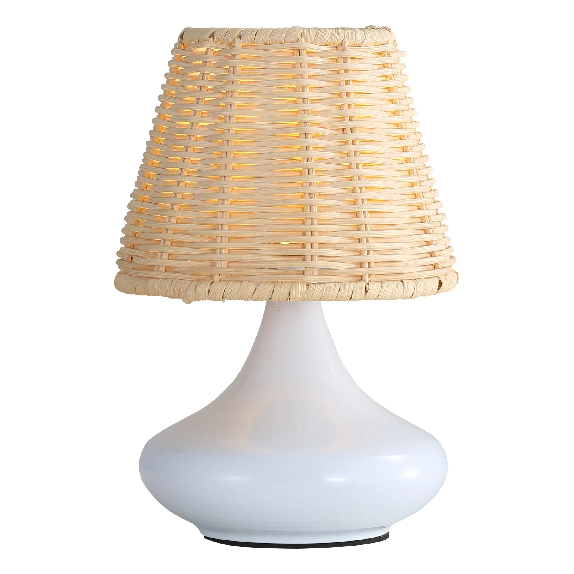 White Woven Bamboo Table Lamp Dimmable Desk