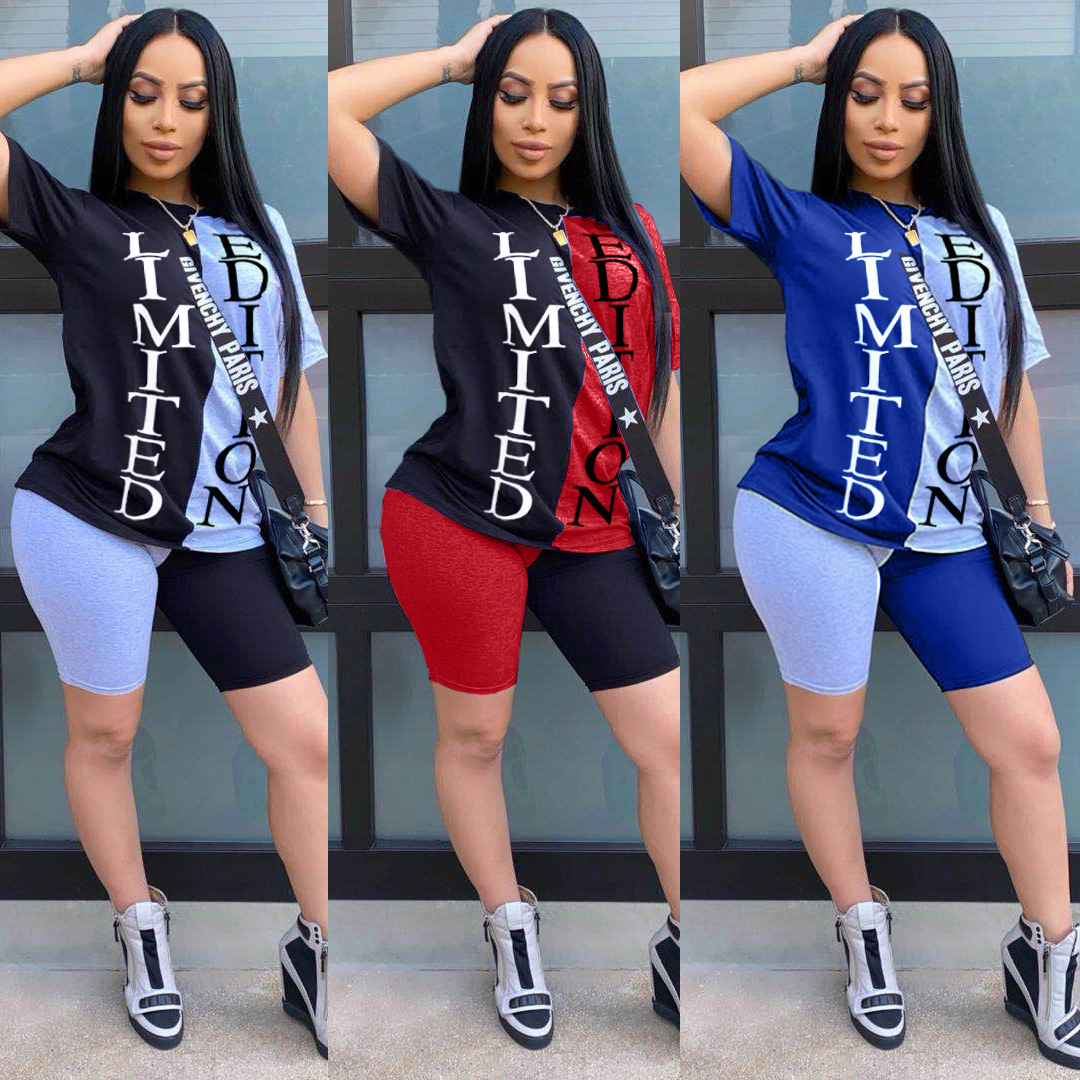 Women's New Offset Printing Stitching Casual Sports Two-piece Suit