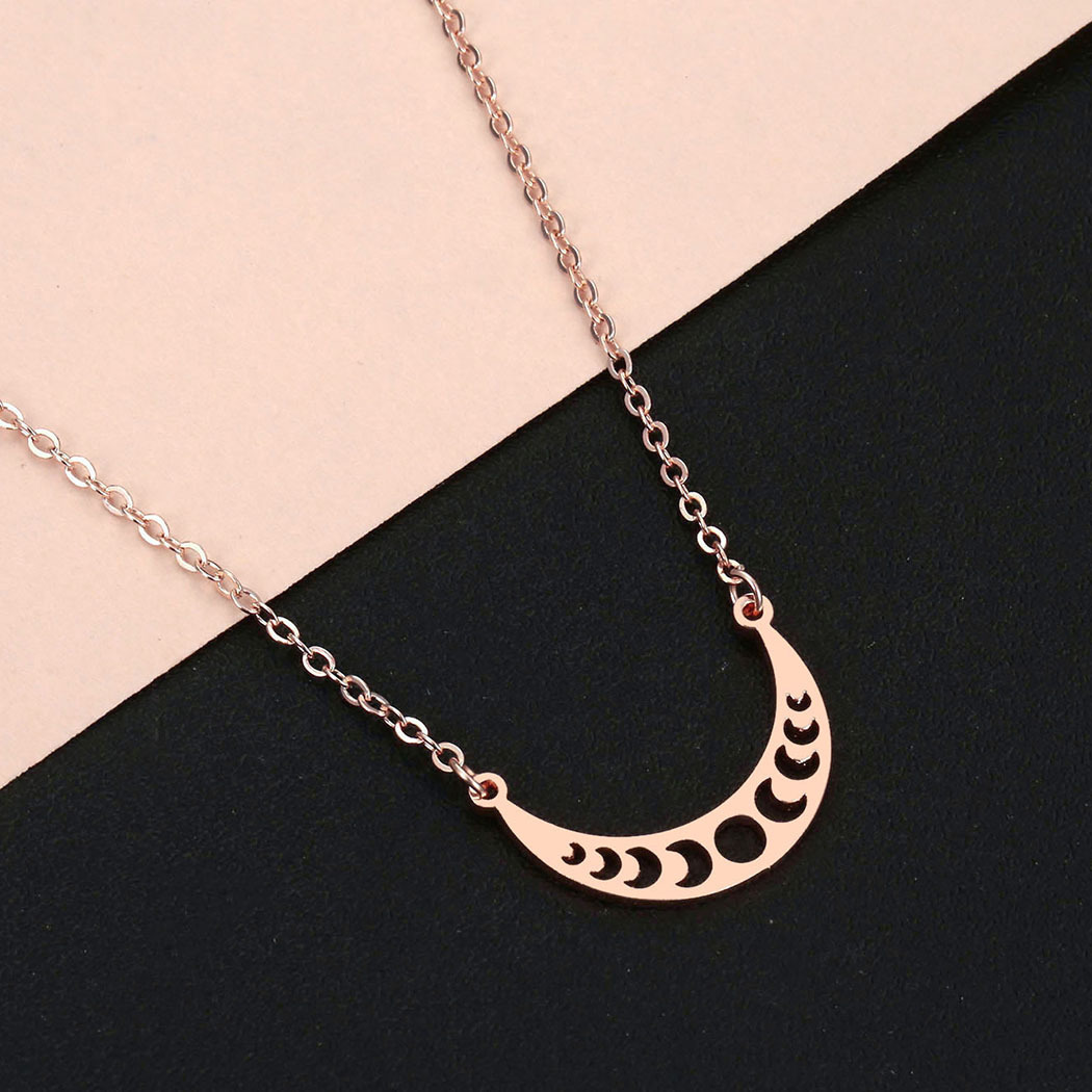 Stainless Steel Sun Moon Necklace Moon Phase Pendant